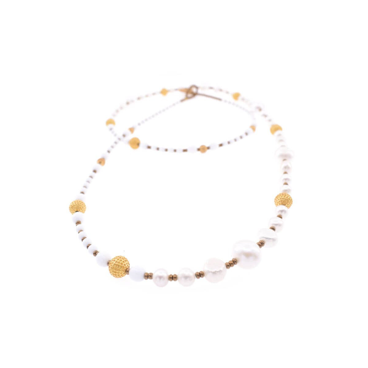 Collaret banyat en or amb vidre de Murano, òpal i perla cultivada