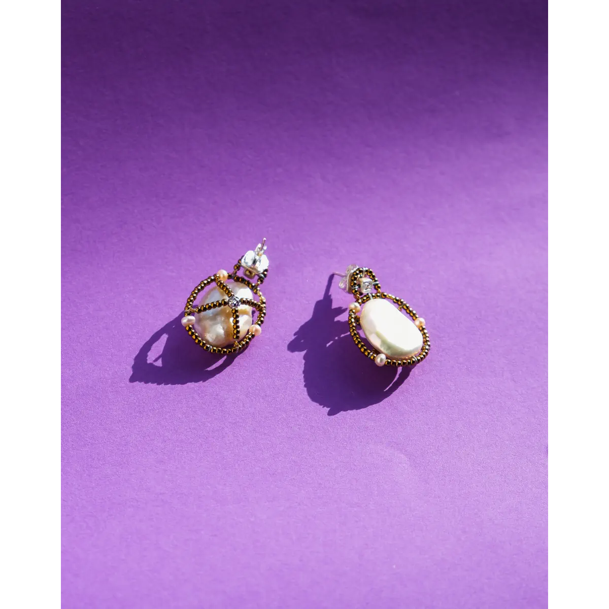 Pendientes de plata con perla y vidrio de Murano